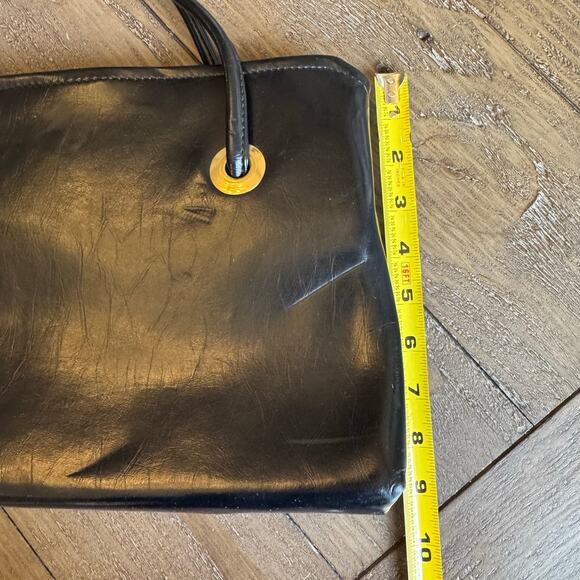 VTG 60's Black Accordion Pocket Snap Over Kisslock Handbag Double Straps Retro - Picture 15 of 16